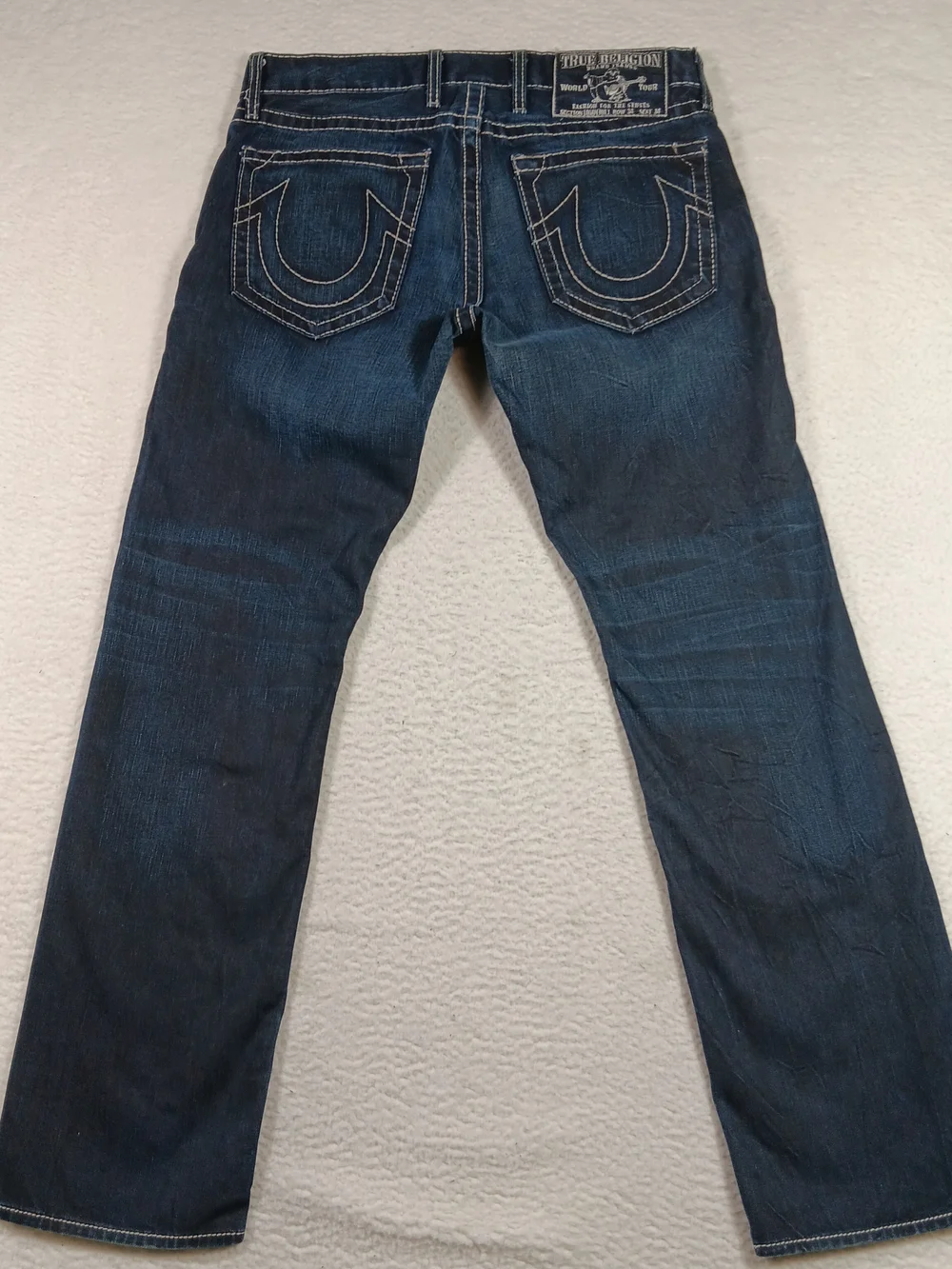 True Religion Jeans Mens 34x34 Blue Denim Logan Big T Straight Thick Stitch